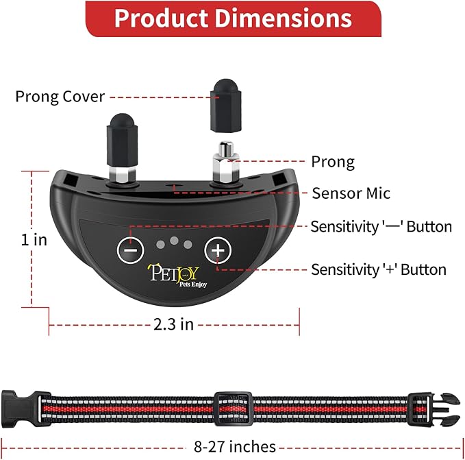 PetJoy Dog Bark Collar for Small Dogs 5-15 lbs, Bark Collar 3 Pack with 5 Adjustable Levels of Sensitivity, Barking Collar Small Breed