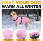 Lelepet Dog Coat with Harness Built in, Waterproof Dog Jacket for Large Dogs Reflective Winter Jacket with Zip Warm Cold Weather Coats for Dogs, Cozy Turtleneck Pet Snowsuit, Great Dane, Pink, 3XL