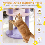 Tangkula Cute Cat Tree, 29 Inch Multi-Level Cat Tower with Jute Scratching Posts, Star & Moon Shaped Platforms, Perch Dangling Toy, Cat Climbing Furniture for Indoor Cats (Purple)