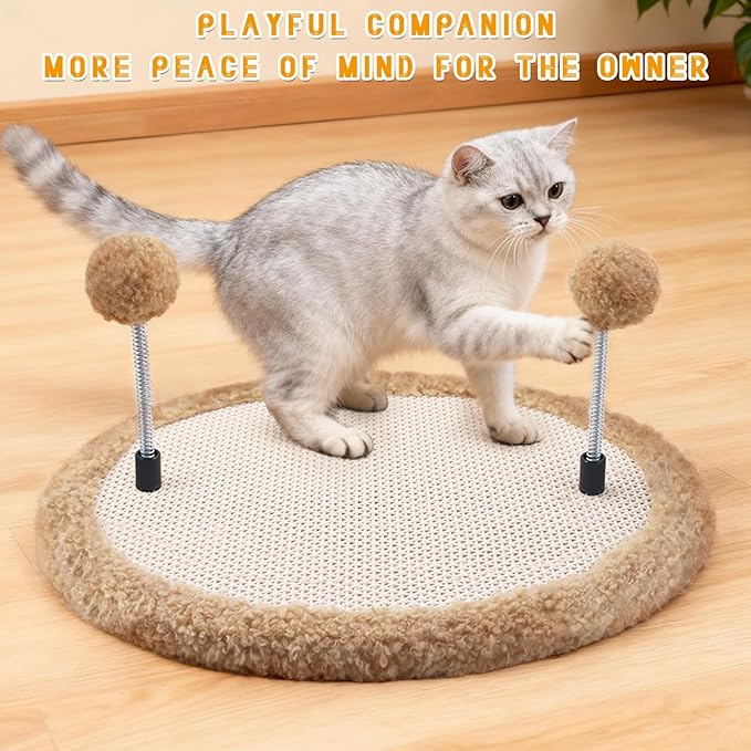Cat Scratcher, Cat Natural Sisal Scratching Pad, Kitten Interactive Toy with Spring Ball for Chasing Hunting Mental Physical Exercise Puzzle