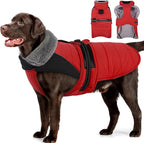 MIGOHI Comfortable Large Dog Coat - Waterproof Dog Coat with Reflective Strips,Windproof XXL Dogs Jacket with Warm Turtleneck, Snow Coats for Large Dogs,Labrador Golden Retriever,2XL,RedBlack