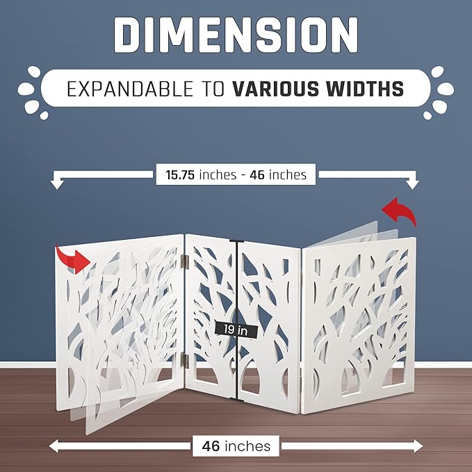 Bundaloo Freestanding Dog Gate Expandable Decorative Wooden Fence for Small to Medium Pet Dogs, Barrier for Stairs, Doorways, & Hallways