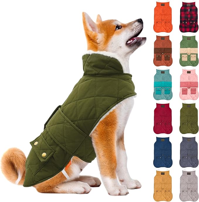 KYEESE Dog Coat Soft Pet Sweater for Cold Weather Thick Cat Clothes with Pocket Windproof Dog Coats for Small Dogs Waterproof Dogs Jacket with Fleece Lined Warm Pet Winter Puffer Coat with Leash Hole