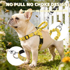 PUPTECK No Pull Dog Harness Small Sized Dog, Adjustable Reflective Pet Vest Harness with Bungee Handle, Escape Proof No Choke Harness for Small Dogs Walking Training, Yellow Bee M