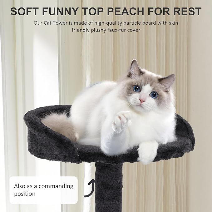 70" Multi-Level Cat Tree Tower with Scratching Posts, Toys & Condo - Space-Saving Design for Indoor Kittens, Compact Floor Footprint & Vertical Space for Multi-Cat Homes-Dark Grey