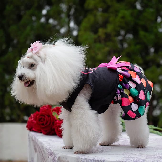 CuteBone I Love U Dress Velvet for Small Dogs Girl Puppy Dresses Black Dog Clothes CVA11L-D