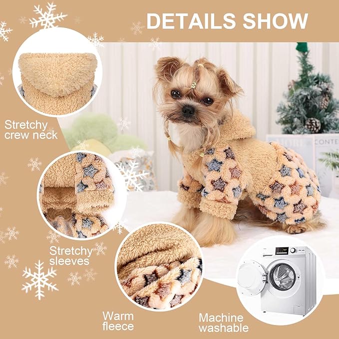 Dog Hoodie Dog Sweater Winter Puppy Clothes for Small Dogs Boy Girl Pet Hoodies Cold Weather Doggie Coats Fall Doggy Sweatshirt for Chihuahua Yorkie Cat Sweater Costume, Khaki, S