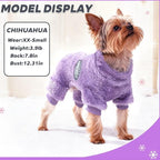 Fleece Dog Pajamas Winter Warm Dog Sweater for Small Dogs Thermal Soft Puppy Pjs Coat Stretchy Jumpsuit Doggie Pet Clothes Outfits Cat Apparel (Purple, Medium)