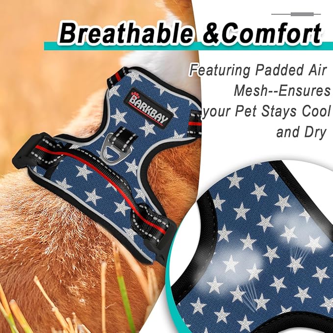 BARKBAY Dog Harness No Pull Mesh for Large Dogs - Adjustable, Reflective, Comfortable, No Choke, Heavy-Duty - Perfect for Outdoor Training, Walking, and Hiking - Strong & Durable - L & Blue Star Mesh