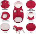 Fleece Hoodie, Windproof Waterproof Coat, Winter Warm Jacket for Dogs - Cold Weather Pet Apparel Clothes Vest for Small Medium Large (2XL, Red)