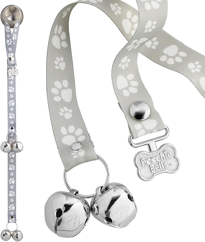 PoochieBells Dog Doorbell, Dog Potty Training Bells, Dog Safe USA-Made w/Perfect Sound,Dog Trainer Approved, Housetraining Made Easy & Quick, Sig Tracks Gray