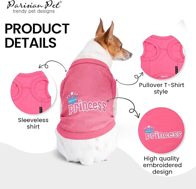 Parisian Pet Princess Dog Shirt – 100% Cotton Shirts for Medium Dogs – Pink Sleeveless Puppy Clothes – Lightweight and Breathable Dog Apparel – Girl Dogs Clothes - Stretchy Pet T Shirts