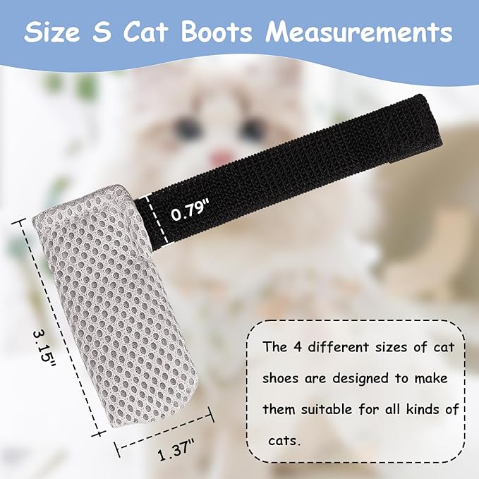 4 Pcs Cat Boots, Paw Covers Anti-Scratch Cat Foot Protectors, Adjustable Mesh Non-Slip Breathable, Suitable for Pet Bathing, Cutting Nails, Injecting (S, Gray)