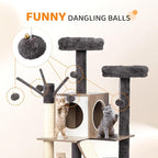 VINGLI Cat Tree Tower with Litter Box, 54" H All-in-1 Wooden Cats Condo, Cat Tower wih Scratching Posts, Houses for Indoor Kittens Hidden Cat Washroom Furniture, Gray (Large-54 H)