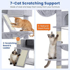 Cat Tree 82 in Multi-Level Cat Tower for Indoor Cats, Heavy Duty Large Cat Tree with Sisal Scratching Posts, Hammock, 2 Perches, 2 Condos, 2 Hanging Baskets, Light Grey