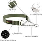 Plutus Pet Martingale Dog Collar with Stainless Steel Chain and Reflective Nylon, Adjustable No Pull Training Collar, for Small Medium, and Large Dogs, Ranger Green, L