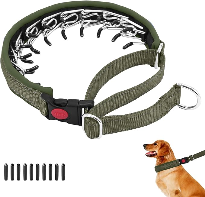 Martingale No Pull Dog Collar for Large Medium Small Dogs, Heavy Duty Nylon Reflective Adjustable Anti Pull Slip Collar with Buckle for Training Walking M Army Green