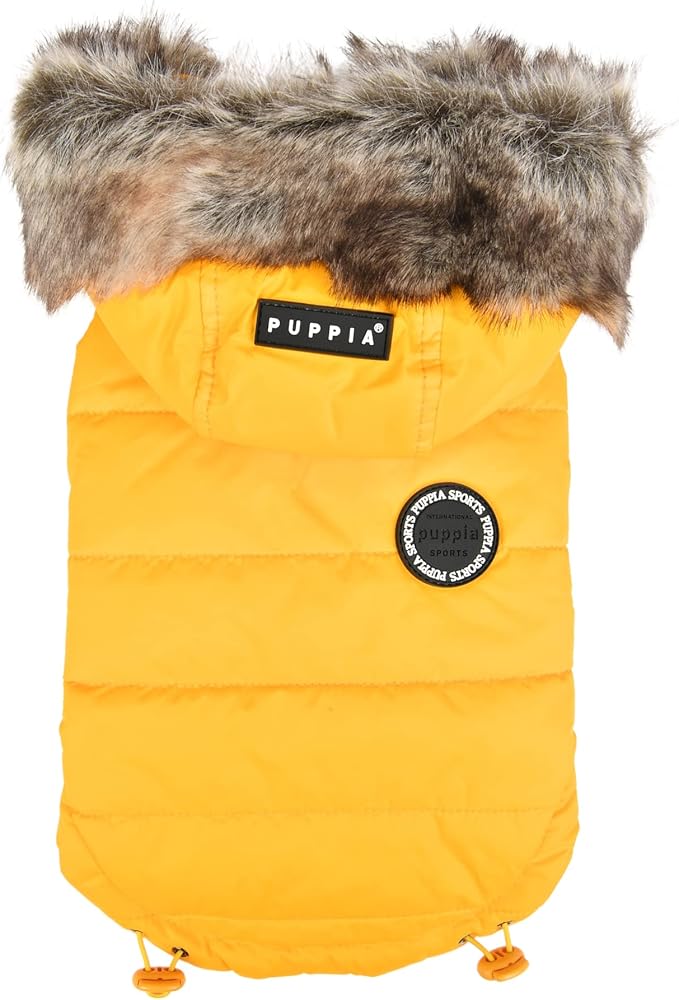 Puppia Hollis Winter Reversible Hooded Winter Dog Coat Warm Comfortable Fashionable for Small and Medium Dogs, Yellow, Small