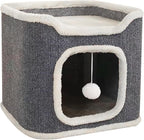 Cat Villa Cat House,Cat House Soft and Durable Multi-Level Cat Villa Cozy Sisal Cat Tower with Scratching Post,Warm Condo Nest for Sleep,Rest Play Ideal for All Seasons (Gray, Small)