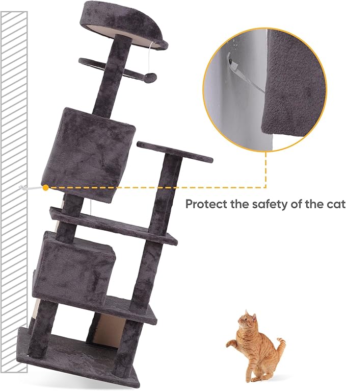 LEMY 54 Inch Cat Tree,Multi-Level Cat Tower Condo for Indoor Kittens,Dark Grey Cat House with Sisal-Covered Scratching Post for Cats to Play and Sleep