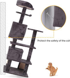 LEMY 54 Inch Cat Tree,Multi-Level Cat Tower Condo for Indoor Kittens,Dark Grey Cat House with Sisal-Covered Scratching Post for Cats to Play and Sleep