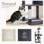 PEQULTI 60'' Cat Tree, Tall Cat Tower with 2 Large Condos, Wide Top Perch, Cozy Hammock and Sisal Scratching Posts for Indoor Cats Lare Adult Smoky Gray