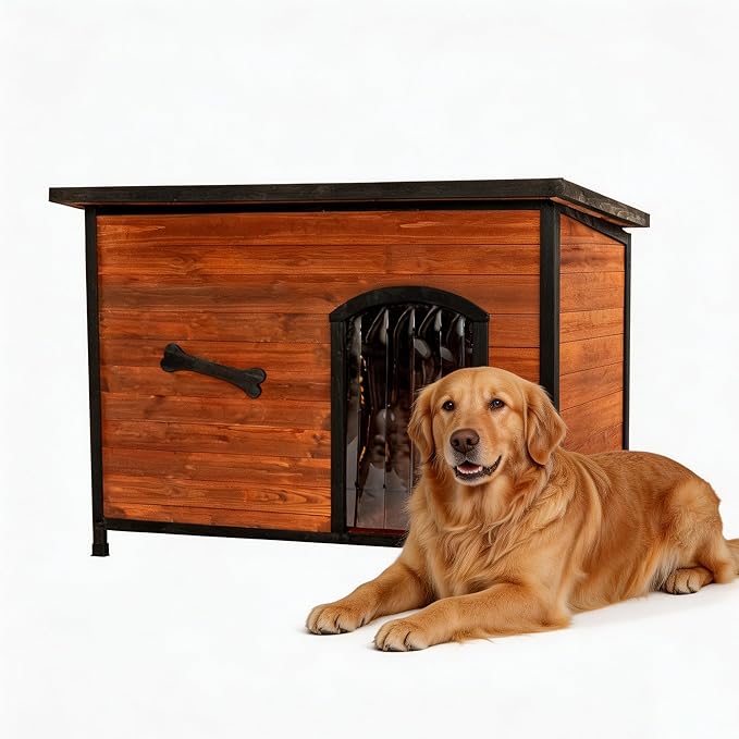Large Solid Wooden Dog House,Suitable for Both Indoor and Outdoor, Suitable for Large Dogs and Animals of the Following Size, Easy to Clean,Can DIY,45.75" W x 31.25" D x 32.5" H,Brown