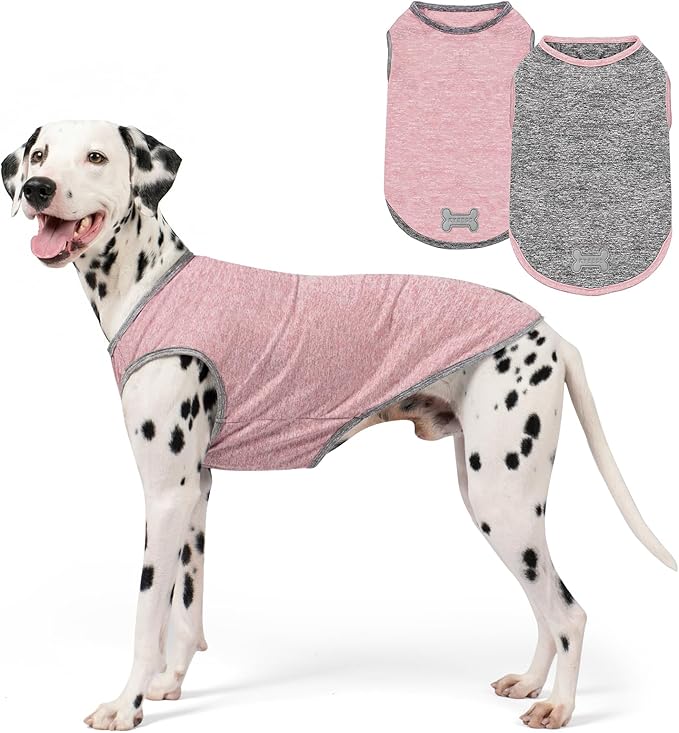 KYEESE 2Pack Dog Shirt, Lightweight Sun Protection Sleeveless Dog T Shirts for Medium Large Dogs Girl, Breathable Pet Reflective Tank Top Summer Dogs Clothes for Outdoor Walking, Pink+Grey, 2XL