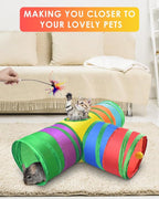 Bissap Rabbit Tunnel, 9.8'' Collapsible Bunny Tunnel and Tube 3 Ways Pet Hideout with 1 Play Ball for Indoor Kittens Dwarf Rabbit Bunny Guinea Pig Chinchilla Small Animal Activity Fun Toy (Rainbow)