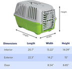 MidWest Homes for Pets Spree Travel Carrier - Hard-Sided Dog & Cat Carrier, Small Pet Travel Crate with Handle, Ventilated Design, Durable Plastic Door, Easy Assembly, 22-Inch, Green