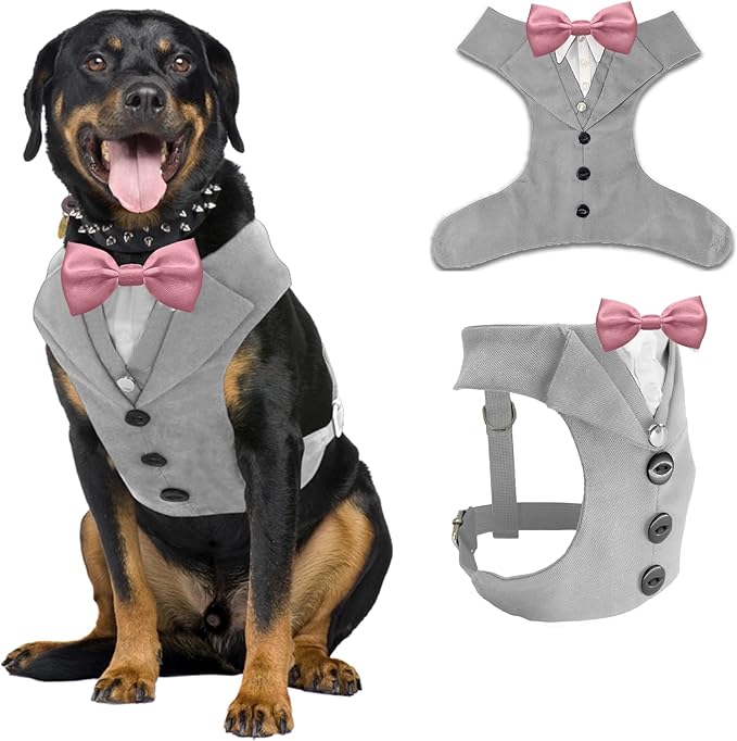 AVERYDAY Dog Tuxedo for Wedding Outfit, Dog Suit and Tie Costumes for Birthday, Halloween, Cosplay, Christmas Party, Pet Formal Wear with Bowtie, Tux for Medium Large Dogs, Bulldog, Labrador, Husky