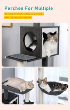 PETEPELA 56.7" Cat Tree with Litter Box Enclosure Large, Wood Cat Tower for Indoor Cats with Storage Cabinet and Cozy Cat Condo, Sisal Covered Scratching Post and Repalcable Dangling Balls, Black