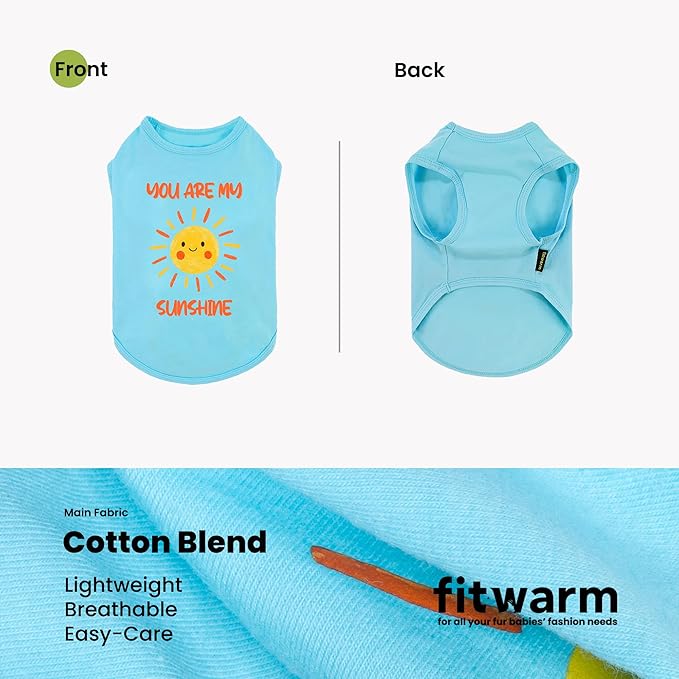 Fitwarm You are My Sunshine Dog Shirt, Tropical Summer Clothes for Small Dogs Boy Girl, Funny Pet Outfit, Blue, Yellow, Medium