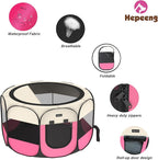 Portable Pet Puppy Dog Cat Playpen, 8-Panel Indoor/Outdoor Puppy Pen with Shade Cover & Travel Bag - Waterproof Dog Cat Tent