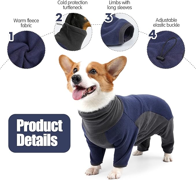 Dog Winter Coat Soft Warm Dog Pajamas Windproof Fleece Dog Sweatshirt Cold Weather Clothes for Dog Dog High Neck Full Body Onesie for Walking, Hiking,Travel,Home Wear,Blue Grey XL