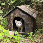 Outdoor/Indoor Faux Woodland Frame Thermal Cat House, Waterproof, Insulated, Concealed, Collapsible, Removable, Easy to Clean. Suitable for Felines or Small Dogs(L)