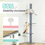 Max & Marlow Cat Tree Floor to Ceiling Cat Tower Height 95-108" Adjustable Kitten Tree Tall Climbing Tree with Carpet Scratching Post and Mat Cat Pole for Indoor Cats,Light Grey
