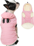 Fleece Lining Dog Hoodie with Harness Built in,Extra Warm Large Dog Jacket in Winter Doggie Coats with Drawstring Hooded,Light Pink XXXL