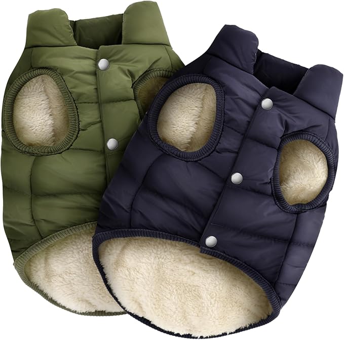 Syhood 2 Pieces Dog Jacket 2 Layers Fleece Lined Dog Jacket Warm Soft Windproof Small Pet Coat for Winter Cold Weather(L,Navy,Green)