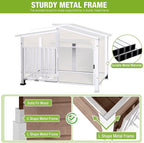 GUTINNEEN Large Outdoor Insulated Dog House Weatherproof Dog Kennel Dog Shelter with Chew-Proof Full Metal Frame, 360° Rotatable Spill-Proof Bowl, Openable Roof for Large Dog Breeds, 39.7" L