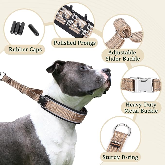 Mayerzon Prong Collar for Large Medium Dogs, Patented Reflective Pinch Collar with Metal Buckle, No Pull Adjustable Hidden Covered Dog Walking Training for Pitbull German Shepherd Doberman(Brown, L)
