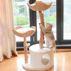Modern Cat Tree, 47" Cat Tree Tower for Large Cats, Indoor Cat Condo with 2 Spacious Basket & Scratching Posts, Adult Cats Furniture with 2 Hanging Balls, for Living Room, Bedroom