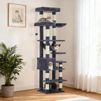 74" Tall Cat Tree,Large Cat Tree for Big Cats,Cat Tower with Scratching Posts, Condo, Perches, Hammock, Tunnel & Feeding Station,Deep Gray