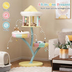 PETSITE 57.5 inch Tall Cute Cat Tree Tower, Cat Tower with Paper Rope Scratching Posts, Top Open-plan Condo, 2 Side Removable Perches, and Dangling Balls, Amusement Park Style Cat Tree for Indoor Cats