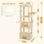 PEQULTI 68'' Cat Tree for Large Cats 20 lbs Heavy Duty, Tall Cat Tower for Indoor Big Cats with Extra-Large Top Perch [21'' x 17''], 2 Large Cat Condos, Cat Scratching Post and Cozy Hammock, Beige