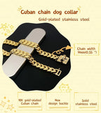 Gold Chain Dog Collars 15MM Stainless Steel Cuban Link Chain Collar with Secure Buckle Design, Metal Walking Training Collars, Chew Proof, Suitable for Small Medium Large Dogs (Gold,14'')