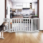 ZJSF Foldable Freestanding Indoor Dog Gate for House Wood Long Pet Gates Dog Fence for Stairs Puppy Gates for Hallways, Puppy Gate,Support Feet Included, Grey, 24 "Height-4 Panels
