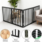 ZJSF Freestanding Indoor Dog Gate for House Foldable Wood Black Puppy Gate for Doorways Pet Gate for Stairs Extra Wide Pet Fence 32" Height 4 Panels