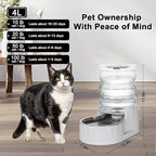 RIZZARI Gravity Water Bowl Dispenser: 4L White Stainless Steel Water Feeder Without Filter - Detachable Food-Grade Bowl -Spill-Proof - for Small Cats & Busy Multi-Pet Owners - Home Bedroom Garden