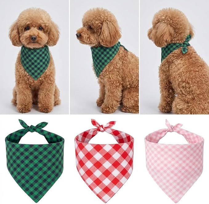 Dog Bandanas 1 Pack; Cotton Linen Green Bandana Plaid for Large Dogs; Soft Breathable Dog Accessories; Dog Apparel & Accessories